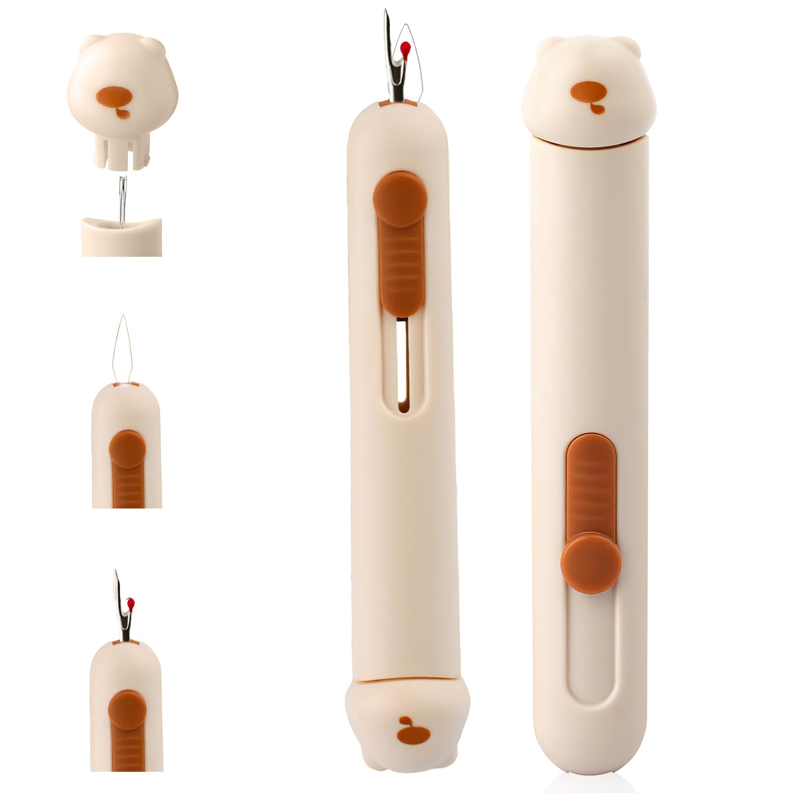 TecoKart® 2 in 1 Needle Threader Tool with Seam Ripper, Thread Inserter, Stitch Opener 3 in 1 Multifunction, Threading Device for Handcraft - Beige-image-14