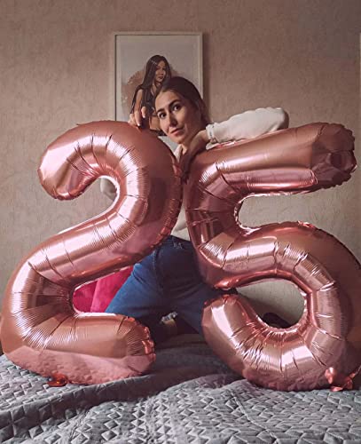 Image of 40 Inch Rose Gold 25 Number Balloons Giant Jumbo Huge 25 or 52 Foil Mylar Helium Number Digital Balloons Rose Gold Birthday Mylar Digital Balloons 25 Birthday Party 25th Anniversary Events Party