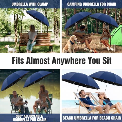 Image of 2 PACK Beach Umbrella with Clamp, 360 Adjustable Umbrellas for Chair, UPF50+ Umbrella for Beach Chair, Patio Chair, Wheelchair, Camping Chair, Golf Carts (Chair Not Included)