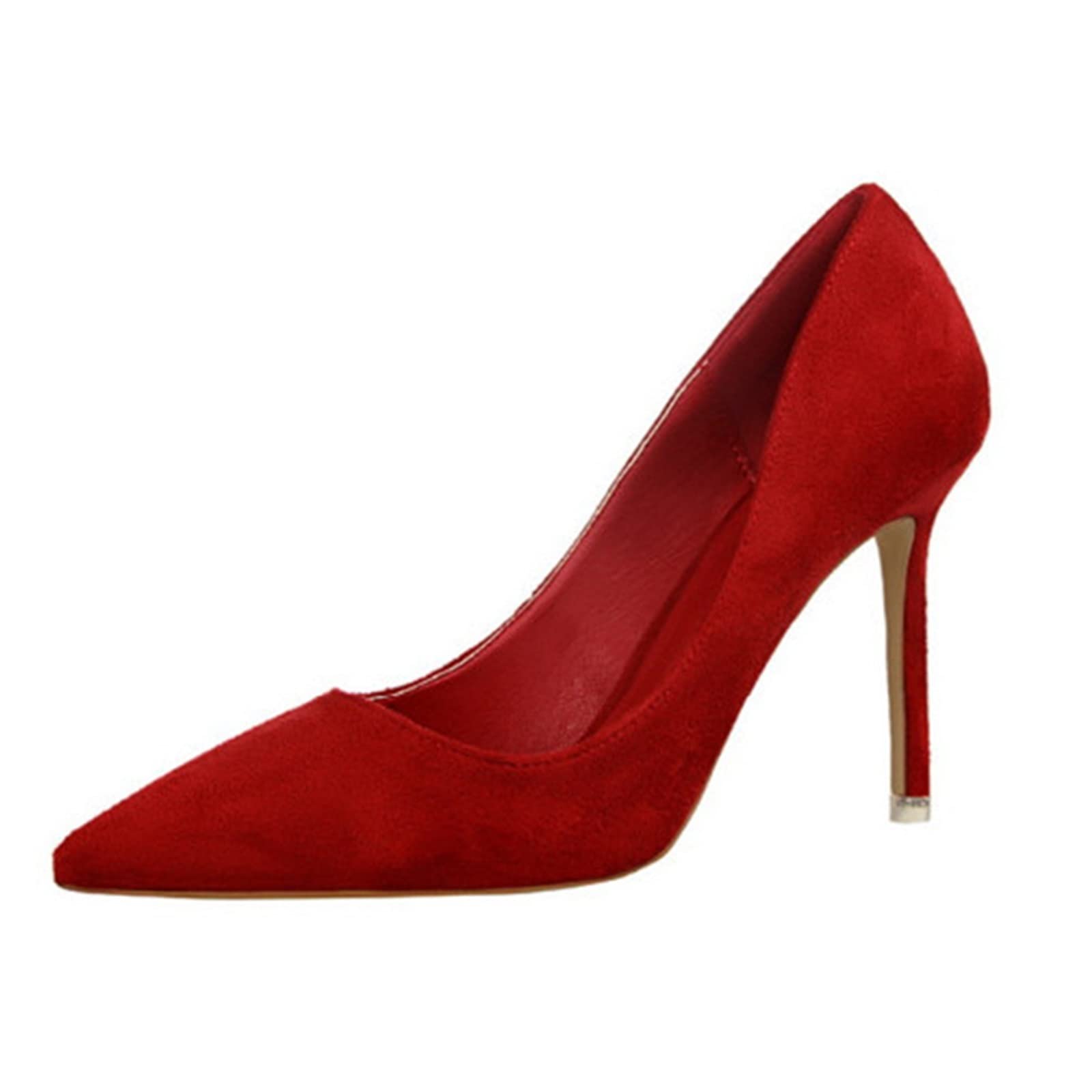 MOGOUMOGOU High-Heeled Shoes, Bigtree Solid Flock Shallow High Heels Woman Shoes Pointed Toe Office Work Shoes For Women 9 Colors Ladies Concise Pumps (Shoe Size : 40)