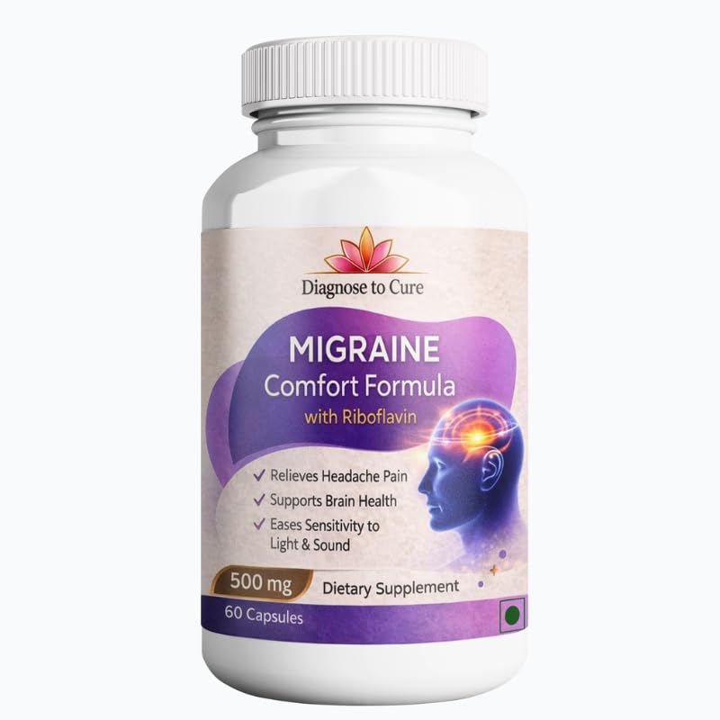 Migraine Relief Supplement – PA-Free Butterbur, Riboflavin B2, Magnesium Glycinate, Feverfew, CoQ10 & Ginkgo Biloba | Natural Headache Support for Men & Women | 500mg | 60 Capsules