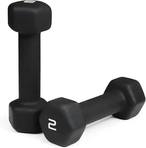 Miniatura 9 de CAPHAUS Juego de 2 mancuernas hexagonales con revestimiento de neopreno negro, para equipos de gimnasio en casa, juego de pesas de mano para