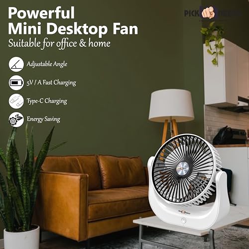 Image of Pick Ur Needs USB Rechargeable Portable Foldable Small Standing Electric Mini Fan 3 Speed Mode For Home, Bedroom, Office
