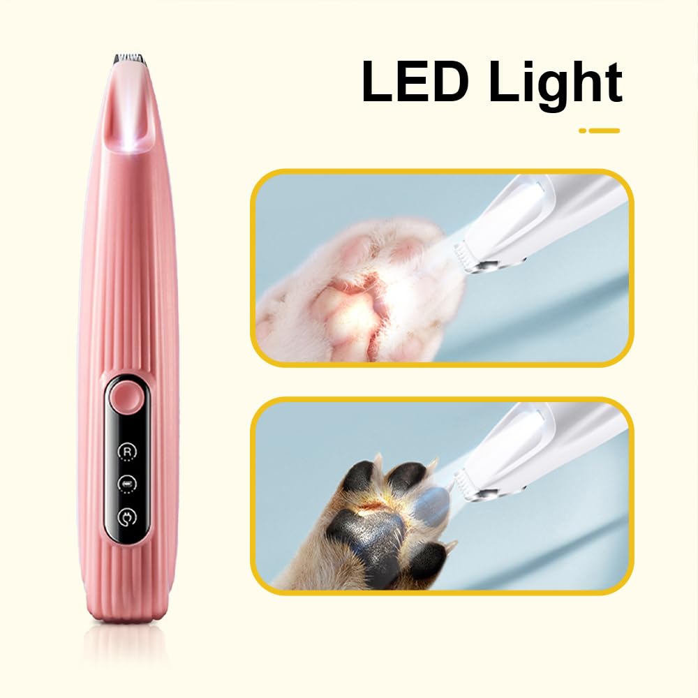 Tondeuse électrique Chien, Tondeuse Pattes Faible Bruit à Lumière LED, Rasoir Chat Chien étanche USB, pour Couper les Poils du Chien Autour des Pattes Yeux Oreilles et Visage