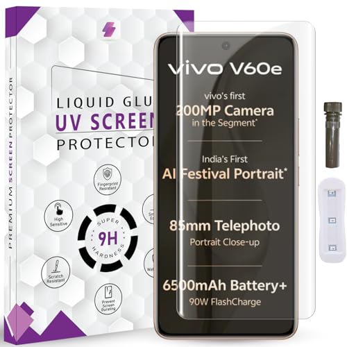Image of Advanced HD+ UV Tempered Glass Screen Protector For Vivo V60e 5G / V60 5G (6.77 Inch, Pack of 1) Full Adhesive HD+ UV Curved Screen Guard, Case Friendly with installation kit & Guide