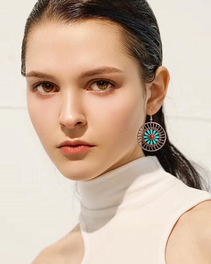 8 Pairs Bohemian Earrings for Women Vintage Boho Dangle Drop Earrings Geometric Teardrop Earring Retro Metal Hollow Hoop Earrings Ethnic Style Jewelry Earrings Set - Image 6