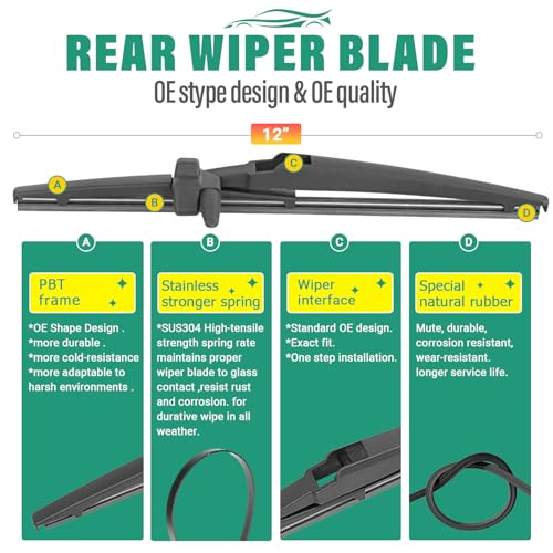 Image of 24 inch 20 inch 12 inch Windshield Wiper Blades Replacement for Toyota 4Runner 2010 2011 2012 2013 2014 2015 2016 2017 2018 2019 2020 2021 2022 2023 2024 4 Runner Premium All Weather Front Rear Wipers (Pack of 3)