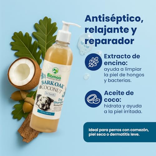 BIOMAA Shampoo Natural´s para Perros con Corteza de Encino y Aceite de Coco – Antiséptico, Hipoalergénico, Hidratante y Anticaída – Brillo y Suavidad – Ideal para Todo Tipo de Piel-17.6oz/500mL - Imagen 4