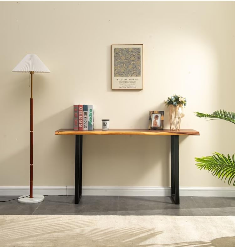 Image of Redwood Sheesham Wood Console Table for Living Room | Entryway Hallway Sofa & Fish Tank Table for Home & Office | Wooden Side Entrance Table with Solid Black Coated Iron Metal Legs|Natural Teak Finish