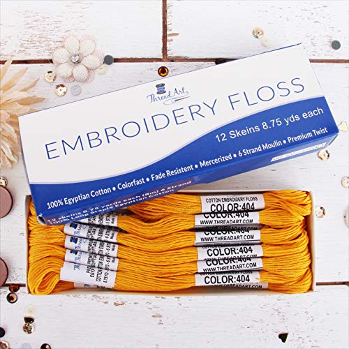 Image of 12 Skeins ThreadArt Cotton Embroidery Floss, Gold | Long fiber cotton embroidery floss for cross stitch, hand embroidery and bracelets. Six-strand floss separates easily.