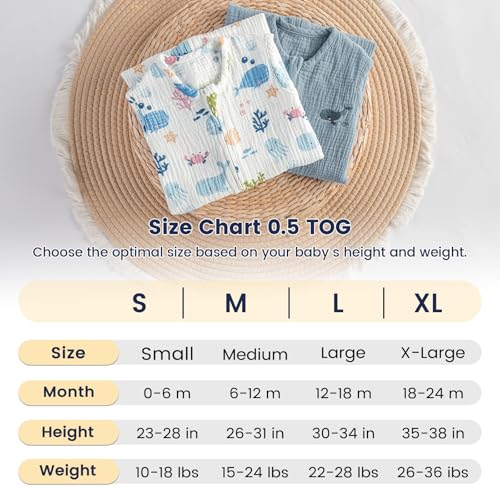 Image of PHF Soft Muslin Cotton Baby Sleep Sack 0-6 Months, 2 Pack 100% Cotton Sleeping Sack for Summer, 0.5 TOG Baby Wearable Blankets with 2-Way Zipper, Sleep Sacks for Girls Newborn, Mermaid