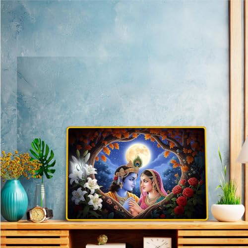 Image of Indianara Radha Krishna Painting With Golden Frame, 18 x 12 Inches (Style 6)
