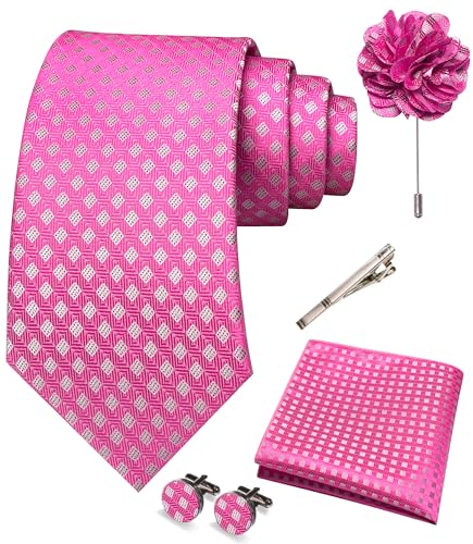 Image of JEMYGINS Mens Tie and Pocket Square,Lapel Pin,Cufflinks,Tie Clip Sets with Gift Box 5PCS