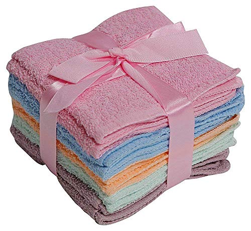 Deluxe 100% Cotton Washcloths, Machine Washable Cleaning Rags, New Improved Wash Cloths For Bathroom, Or Around The House- Colors May Vary - New Pack- 12Pk #TOP4