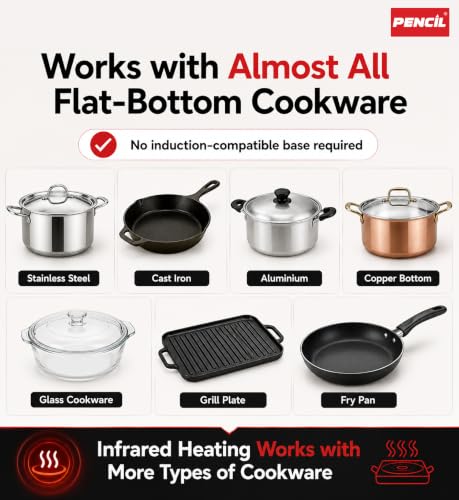 Image of Pencil Swift Infrared Cooktop 2000W Touch Control | All Vessel Compatible | 4.5kV Surge Protection | Crystal Glass Top | Preset Functions | Overheat Protection | Electric Cooktop