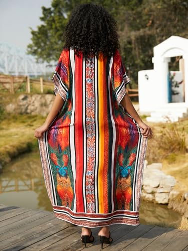 Image of IMAGEKOPE Kaftan Dresses for Women Plus Size Bathing Suit Cover up Vneck Batwing Dress Loose fit Moroccan Caftan mumu Dresses