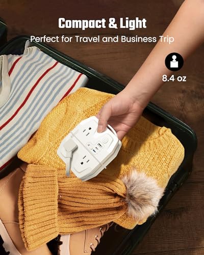 Image of 20W Travel Power Strip SUPERDANNY 3-Foot Wrap Up Extension Cord with 3 Outlets and 3 Fast Charging USBs, No Surge Protector Cruise Approved Portable Mini Travel Charger for Home Office Hotel, White