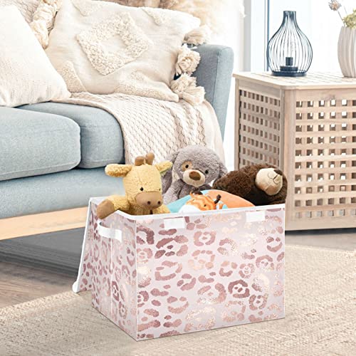 Mnsruu Storage Boxes with Lids, Rose Gold Leopard Print Pink Large Storage Basket Organizer Shelves Cube Bin Toy Clothes Underbed - Image 2