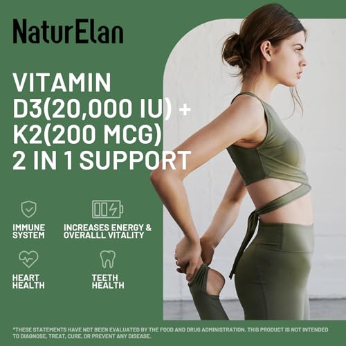 Image of Vitamin D3 K2 - 20,000 IU D3 + 200mcg K2(MK-7), 180 Capsules, Gluten Free | Supports Bone, Immune, Heart & Teeth Health, Non-GMO,Vegan, Third-Party Tested, K2 D3 Vitamin Supplement for Men & Women