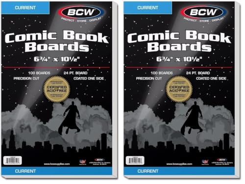 Image of BCW Current Comic Book Backing Boards - 200 Pack | 24 pt., Coated, Buffered with 3% Calcium Carbonate | Precision Cut for Current Comic Bags | Long-Term Comic Book Storage