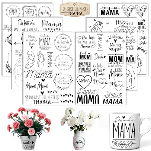 Rub On Pegatinas para el Día de la Madre, 6 unidades, tamaño A5, Rub On Folio de transferencia, para muebles, vidrio, madera, álbumes de recortes, manualidades, decoración (Día de la Madre)