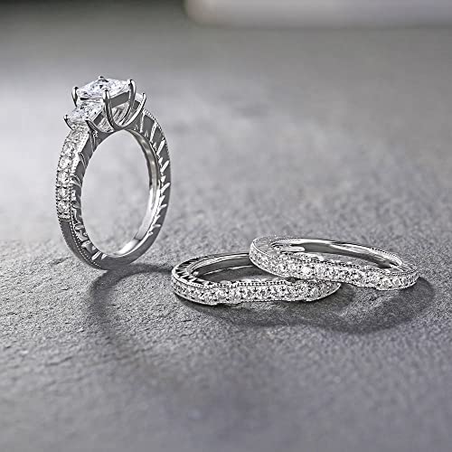 2.8 Ctw Moissanite Princess Cut Wedding Ring Set for Women White Gold 3 Pieces 3 Stone Bridal Ring Set Engagement Ring Set 10K 14K 18K Gold Bridal Set Anniversary Promise Rings for Her4