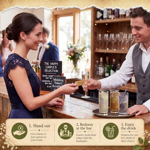 Image of Marsui 100 Pcs Wooden Drink Tokens Bulk for Wedding Personalised Drink Tickets Poker Chips for Guest Wedding Favours Beverage Birthday Parties Bar Table Decoration Supplies (Rectangular Shape)