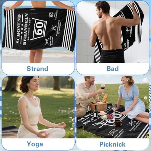 Gratitopia Geschenke zum 60. Geburtstag - Schwarz Handtuch & Strandtuch mit Geburtstagskarte 60(160x80cm)- Schonend behandeln Das Gute Stück ist 60 - Lustige Geschenk 60 Geburtstag für Männer & Frauen