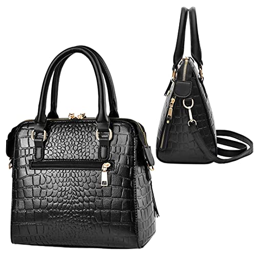 Bolsa Feminina de Mão Estampa de Crocodilo Bolsa de Luxo Estilosa Couro Pu (Preto)