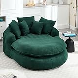Lin-Utrend Oversized Round Chaise Lounge Chair Indoor, Cloud Big Circle Chair Chenille Boneless Couch with 5 Pillows,Upholstered Sofa Bed,Memory Foam Bean Bag Chiars for Living Room Apartment,Emerald