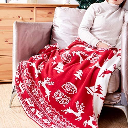 Decorative Christmas Lightweight Soft Cozy Knitted Throw Blanket (Snowflake and Reindeer),51
