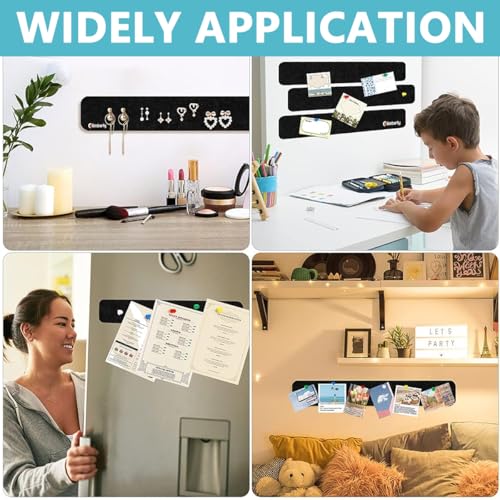 Image of Climberty 5 Pack Felt Bulletin Board, Vision Board Felt Message Board with 35pcs Drawing Pins, Self-Adhesive Lightweight Bulletin Board Strips for Paste Notes, Photos, Schedules (Black)