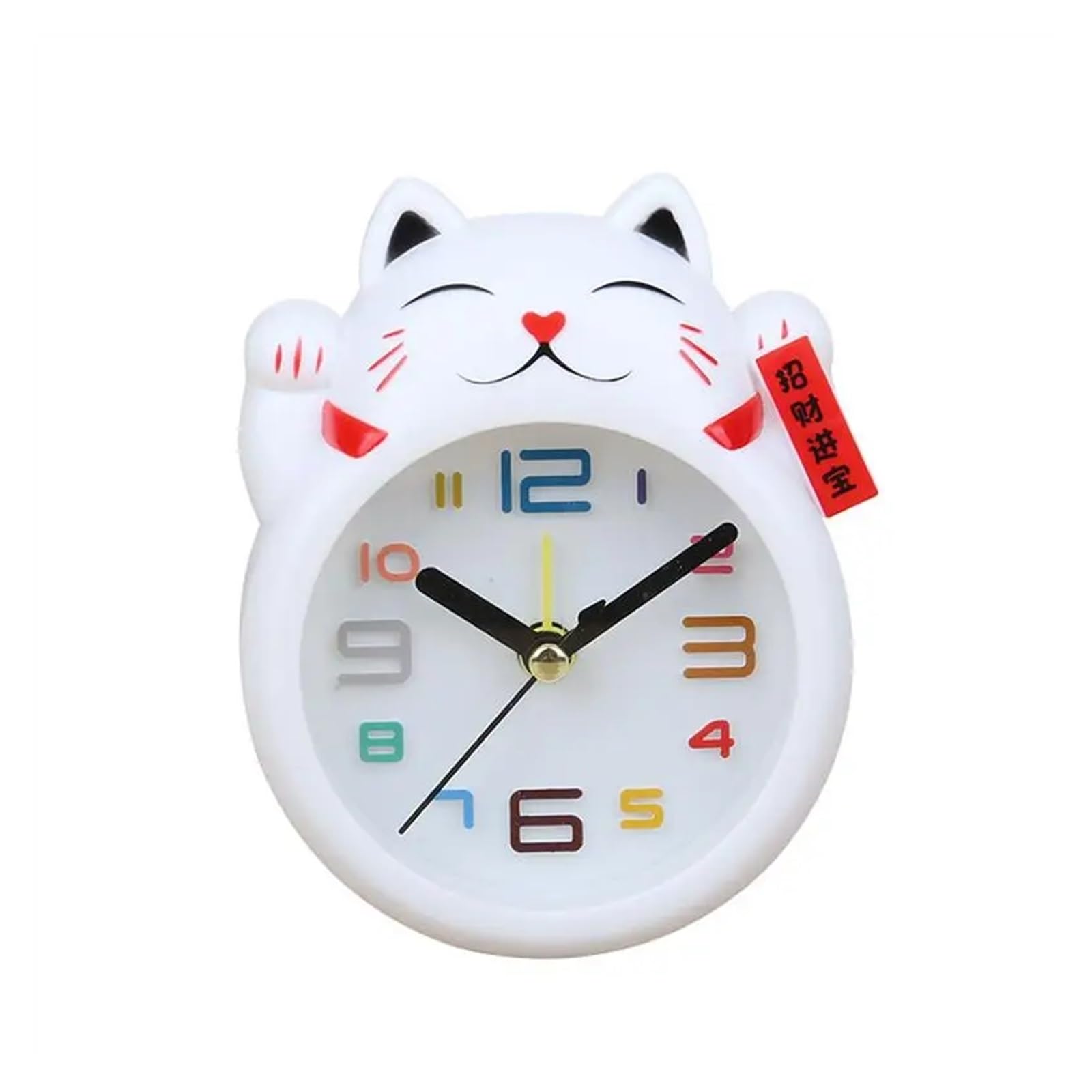 J9V4G6S3B5 Desk Clock Alarm Clock Creative Lucky Cat Mini Table Decoration Student Cute Plastic analogue alarm clock(White)
