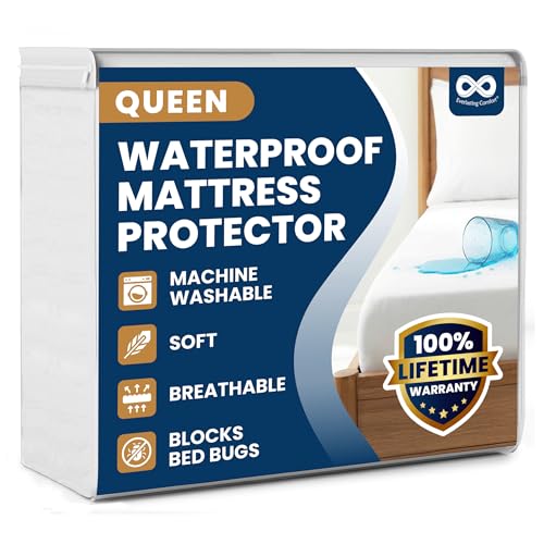 Everlasting Comfort Premium Queen Size Mattress Protector - Waterproof & Hypoallergenic, Noiseless Design, Washable Cover, 18' Deep Pocket, Bed Bug & Dust Mite Proof Cover for Sleep Hygiene