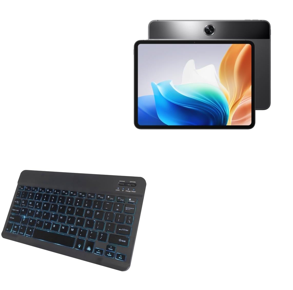 BoxWave Keyboard Compatible with Oppo Pad Neo - SlimKeys Bluetooth Keyboard - with Backlight, Portable Slim LED 7 Colors - Jet Black