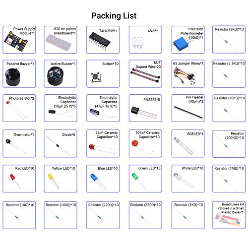 Gecheer 830 Conjunto de placa de ensaio Kit de iniciação de componentes eletrônicos DIY com caixa de