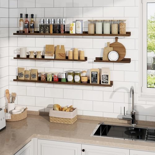 Image of Wooden Wall Mounting Shelves for Decorative Wall Shelf for Books, Decor, and Display - Elegant Space-Saving Design (Walnut Finish, 34 INCH)