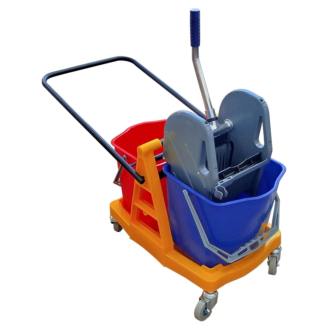 Clim Profesional Carro de Fregado con Doble Cubo de 18 litros y Prensa. Diseñado con Rruedas y Sistema de Doble Cubo para Agua Limpia y Sucia