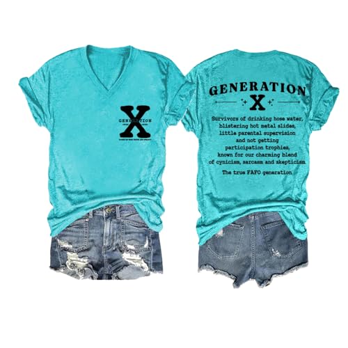 MOGUI Generation X 1965-1980 T Shirts Generation X Shirt Women Fun Graphic V Neck Shirt