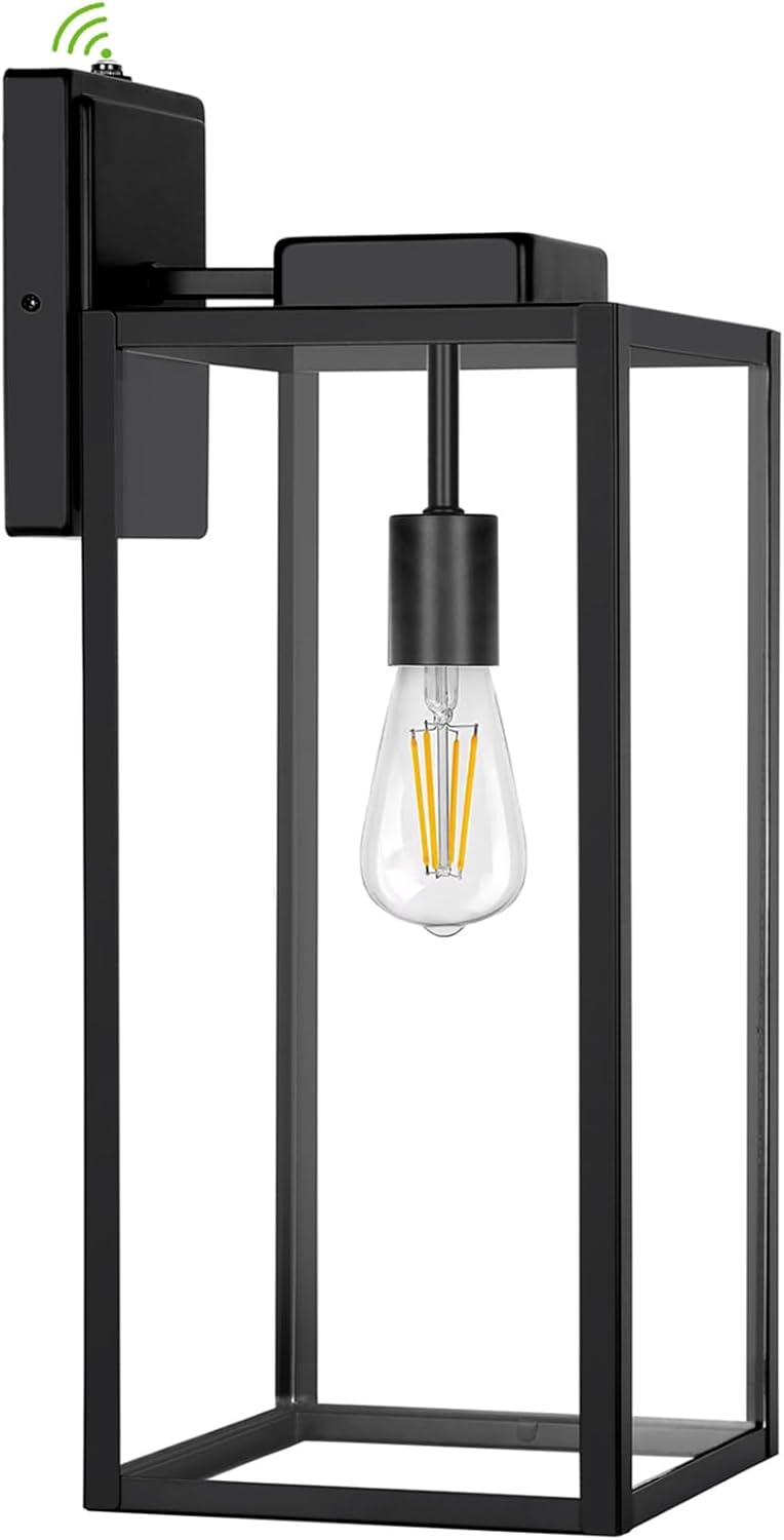 extra large outdoor wall lantern, 20 inch outdoor wall lights, dusk to dawn waterproof exterior wall sconce light fixture, porch sconces with glass shade, matte black wall lamp with e26 socket 20 inch with sensor black