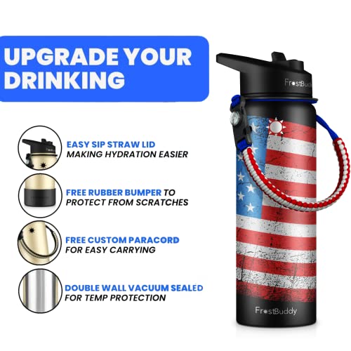 Frost Buddy 24Oz Buddy Water Bottle With Straw, Lid & Paracord Handle | 24-Hour Coldest Insulated Water Bottle | 24 Oz Leak Free | Stainless Steel Water Bottle For Traveling, Sports & Errands #TOP3