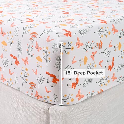 Image of Viviland Mushroom King Sheet Set - 4 Piece Vintage Butterfly Flower Patterned Bed Sheets - Soft, Breathable Microfiber Floral Sheets with Deep Pocket, Non-Slip Fitted Sheets & Pillowcases