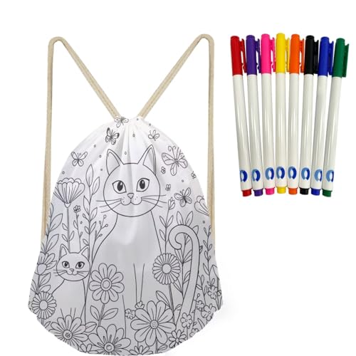 Floral Coloring Drawstring Backapck Arts and Crafts Color in Blank Drawstring Bags for Women with 8 Bright Markers3