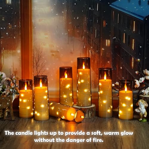 Image of Flameless LED Candles with Timer 24 Pc Flickering Flameless Candles for Romantic Ambiance and Home Decoration Stable Acrylic Shell,with Embedded Star String,Battery Operated Candles(Grey)