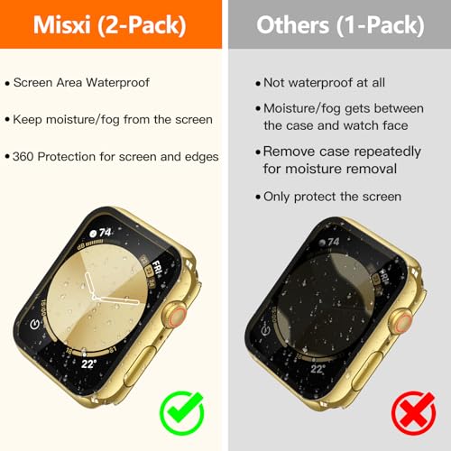 Image of Misxi [2 Pack] Waterproof Hard Case with Tempered Glass Compatible with Apple Watch SE 3 (2025) SE 2 SE Series 6 Series 5 Series 4 44mm, Cover for iWatch Screen Protector, 1 Gold + 1 Transparent