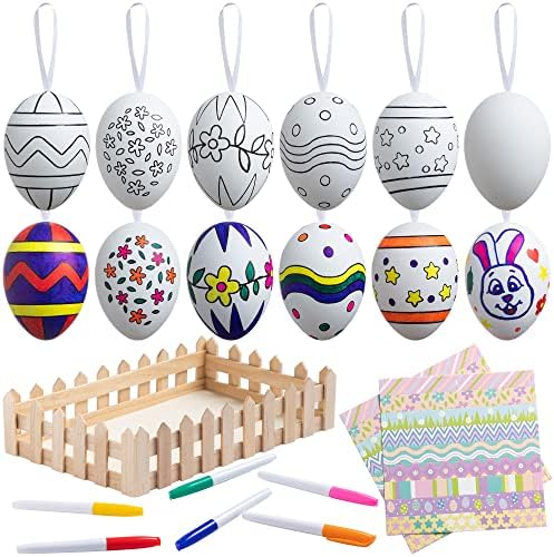 24 œufs Pâques Plastique à Décorer - Avec Corde Suspension - Peinture DIY Enfants