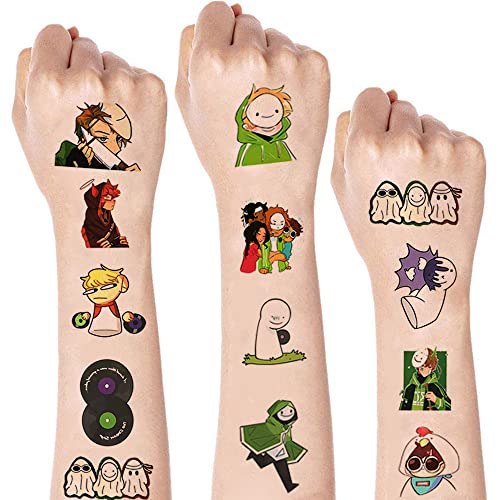 12 Sheets Cute Temporary Tattoos for Kids, Dream Smp Party Supplies Dsmp Party Favors Dream Smp Birthday Party Decorations Anime Fake Tattoos Stickers for Kids Boys Girls Party Games Reward Gifts