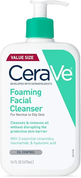 CeraVe Foaming Facial Cleanser, Daily Face Wash for Oily Skin, Hyaluronic Acid + Ceramides + Niacinamide, Fragrance Free & Paraben Free, Non-Drying Oil Control Face Wash, 16 Fluid Ounces