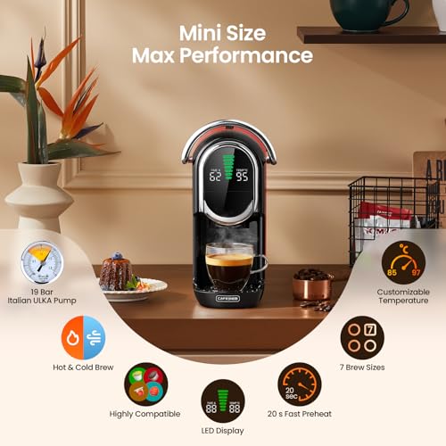 Image of Magician1 Mini 5in1 Pod Coffee Machines for Nespresso OL, Dolce Gusto, Lavazza A Modo Mio Capsule, ESE 44 Pads and Espresso Ground Coffee, 20 bars, 1450W, LED Display, Hot+Cold Mode for Home & Office