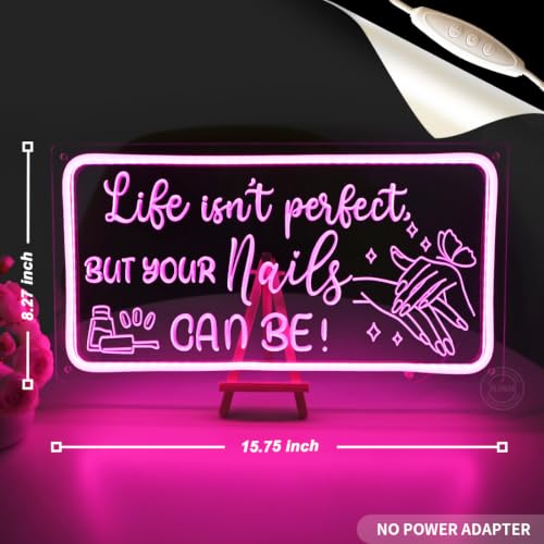 Image of Planzo Nails LED Neon Light Sign Tech Spa Salon Studio Beauty Wall Decor | Business Stores Logo Barber Shops Bedroom Wall Sign Decor, Girls Lady Birthday Christmas Gift, 5V USB, 15.75 inchX8.27 inch Pink